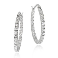 Sterling Silver Inside Out CZ Oval Hoop Earrings