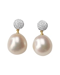 Freshwater pearls drop from diamond-encrusted studs in these elegant earrings from Marco Bicego's Africa collection.