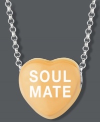 Sugary sweet style you can wear! Sweethearts' SOUL MATE pendant features a light orange enamel surface and polished, sterling silver setting and chain. Copyright © 2011 New England Confectionery Company. Approximate length: 16 inches + 2-inch extender. Approximate drop: 1/2 inch.