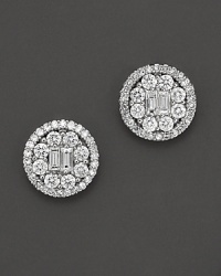 Live the life -- let it shine. The combination of brilliant round stones and long baguettes in the center, elevates the luster and beauty of these diamond pave earrings.