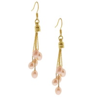 2 Genuine 8mm Peach Freshwater Pearl Dangle Earrings