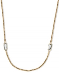 This golden necklace from Michael Kors adds the right touch of shine with clear, channel-set glass accent stations. Crafted in gold tone brass. Approximate length: 44 inches.