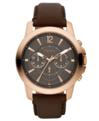 Never leave home without the timeless style and precision of this Grant collection chronograph timepiece from Fossil.