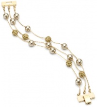 Anne Klein Gold -Tone Champagne Pearl and Topaz 3-Row Bracelet