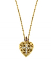 A traditional locket with symbolic sparkle. Vatican pendant features a heart-shaped filigree design accented by a glittering crystal cross. Setting and chain crafted in gold tone mixed metal. Approximate length: 18 inches. Approximate drop: 1-1/4 inches.