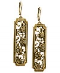 Long on the details. T Tahari's intricately designed drop earrings, part of the Deco Lace Collection, are crafted from gold-tone mixed metal, with glass crystal accents adding a lustrous touch. Approximate drop: 2-1/2 inches.