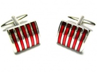 Silver & Red Modern Stripe Cufflinks