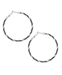 Add a touch of sass to your look with this striped design from Style&co. Black stripe hoop earrings featuring black and silver tone mixed metal and an easy latch closure. Approximate diameter: 1-3/4 inches.