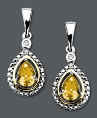 Brighten her day in more than one way! The rich yellow hue of these pear-cut citrines (3/4 ct. t.w.) will make every November birthday girl smile. Set in 14k gold and sterling silver with sparkling diamond accents. Approximate drop: 1 inch.