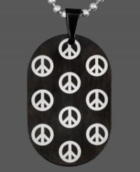 Give peace a chance. This stylish men's pendant is covered in peace sign symbols. Crafted in black ion-plated stainless steel and stainless steel. Comes with a matching bead chain. Approximate length: 24 inches. Approximate drop length: 1-7/10 inches. Approximate drop width: 1 inch.