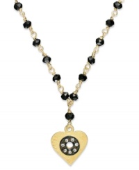 A look everyone is sure to love. This heart and circle pendant, set in 14k gold over sterling silver and oxidized sterling silver, sparkles with cubic zirconia accents. Rosary jet beads along the necklace add a bold touch. Approximate length: 16 inches. Approximate drop: 1/2 inch.