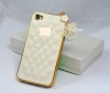 Designer inspired beige camellia Set - 3.5mm Anti dust Ear Cap Dock Plug and beige cream white Leather iPhone 4 4S case - iStore