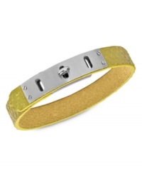 Simply chic. Fossil's bracelet is crafted from yellow leather with a turnlock closure in silver-tone mixed metal adding a stylish touch. Adjusts to fit wrist. Approximate length: 7-7-3/4 inches.