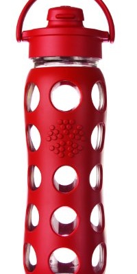 Lifefactory 22-Ounce Glass Beverage Bottle with Flip Top Cap, Red