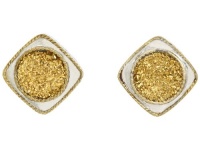 Delatori Square Silver with 18kt Gold Plated Accents and Yellow Druzy Center