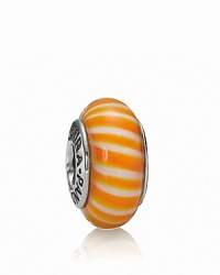 This candy-striped murano glass charm looks sweet enough to eat. Logo-engraved sterling silver trim displays the PANDORA signature.