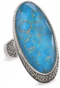 Judith Jack It's Time Sterling Silver, Marcasite and Turquoise Oval Ring, Size 7