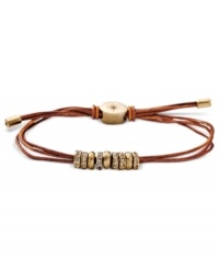 A fierce fashion choice. Fossil's leather bracelet features beads crafted from gold-tone mixed metal for an extra dose of style. Approximate diameter: 2-1/2 inches.