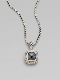 From the Petite Albion Collection. A sleek design with dazzling pavé diamonds surrounding a hematite stone set in sterling silver on a box link chain. HematiteDiamonds, .2 tcwSterling silverLength, about 17Pendant size, about ¼Lobster clasp closureImported 