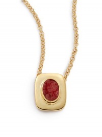 THE LOOKSquare pendantOval druzy accentGoldplated brass settingLobster closureTHE MEASUREMENTPendant length, about 1Length, about 19ORIGINMade in USA