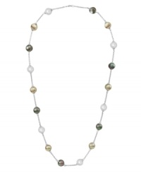 Simple elegance and refinement in a single strand. Majorica necklace features a delicate sterling silver chain decorated with multicolored, organic, man-made pearls (8 mm). Approximate length: 16 inches + 2-inch extender.