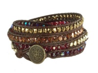 Crimson Beaded Leather Wrap Bracelet (small (28.5))