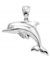 This puffed charm commemorates everyone's favorite porpoise! Crafted in 14k white gold, this polished dolphin charm features a unique 3-dimensional design. Approximate length: 1-1/10 inches. Approximate width: 8/10 inch.