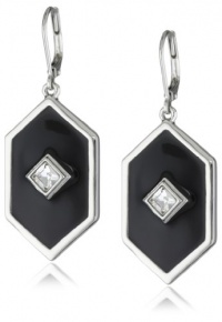 T Tahari Jet and Crystal Geometric Drop Earrings