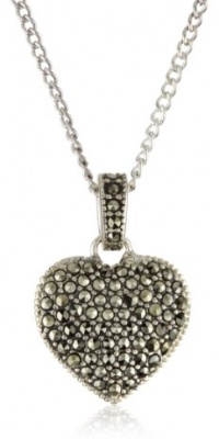 Judith Jack Sterling Silver Marcasite and Crystal Pave Reversible Heart Pentant Necklace, 16