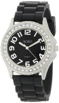 XOXO Women's XO3271 Black Dial Crystal Bezel Boyfriend Silicone Rubber Strap Watch