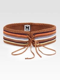 A multi-striped crochet belt with a lace-up closure and bohemian appeal. GrommetsWidth, about 397% cotton/2% nylon/1% elastaneDry cleanMade in Italy