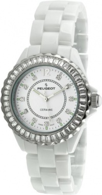 Peugeot Women's PS4885WT Swiss Ceramic Swarovski Crystal White Dial Watch