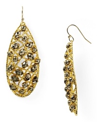 Woven touches and ornate pyrite stone embellishments evoke textured drama on this pair of Alexis Bittar drop earrings, finished in gold plated metal.