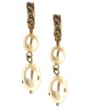 Glam in gold. Jones New York's divine drop earrings showcase glass and plastic pearls and beads. Clip-on backing for non-pierced ears. Set in gold-tone mixed metal. Approximate drop: 1 inch.