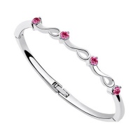 Contessa Bella Fancy Genuine 18k White Gold Plated Pink Swarovski Austrian Crystal Elements Wave Swirl Women Thin Stackable Hinged Bangle Bracelet Elegant Silver Color Crystal Fashion Jewelry