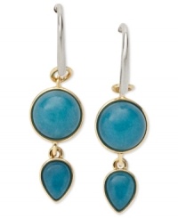 Pretty drops in teal hues from Fossil. With a double-drop design, these earrings showcase teal-dyed jade beads in a golden setting. Crafted in gold tone mixed metal. Approximate drop: 1-5/8 inches.