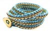 Alluring Isis Gold Bead on Turquoise Leather Wrap Bracelet, 39 Extra Long 5x Wrap Bracelet