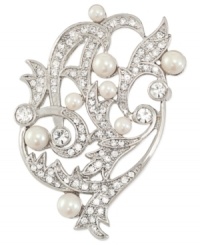 Climb the social ladder with this stylish vine pin from Carolee. Crafted from silver-tone mixed metal, glass pearls and accents add a lustrous touch. Approximate length: 2 inches.