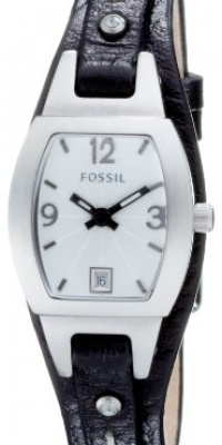 Fossil Women's JR9759 Skinny Black Leather Strap White Analog Dial Watch