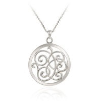 Sterling Silver Open Swirl Circle Pendant Necklace , 18