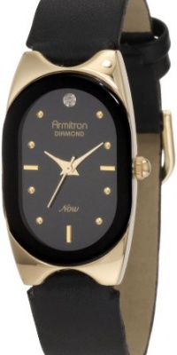 Armitron Women's 752942BLK NOW Diamond Accented Gold-Tone Black Leather Dress Watch