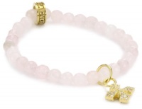 Queen Baby 6mm Rose Quartz Bead Bracelet with 18K Vermeil Pave Cubic-Zirconia MB Cross