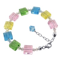 Sterling Silver Pink Aqua Yellow and Peridot Multi Square Crystal adjustable Bracelet 7 to 9 Made with Swarovski Elements