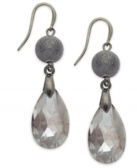 A graceful teardrop silhouette lends a lovely look to these Alfani earrings. The shimmering glass stone adds a serene touch. Crafted in hematite tone mixed metal. Approximate drop: 1-1/8 inches.