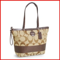 COACH Signature Stripe Shopper Bag Tote 17433 Mahogany Brown