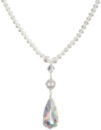 Sterling Silver Swarovski Elements Crystal Bicone and Faceted Round Bead Necklace with Crystal Aurora Borealis Tear Drop Pendant Necklace, 16+ 2 Extender