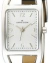 Anne Klein Women's 107437SVBK Silver-Tone Casual Black Leather Strap Watch