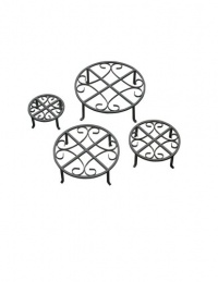 Red Carpet Studios Set of Four Round Black Iron Plant Stands, Scroll Pattern