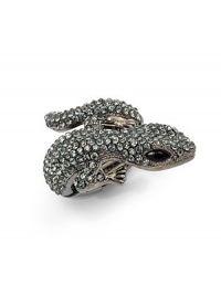 THE LOOKStriking sparkle lizard curls around your fingerAdjustable, stretch gunmetal bandTHE FITLength, about 2Width, about 1½THE MATERIALGunmetal platedHematiteGlassORIGINImported