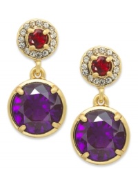 Get the drop on the latest trends. This pair of alluring earrings from Lauren Ralph Lauren features a double drop silhouette with amethyst resin beads and pave accents. Crafted in 14k gold-plated mixed metal. Approximate drop: 1 inch.